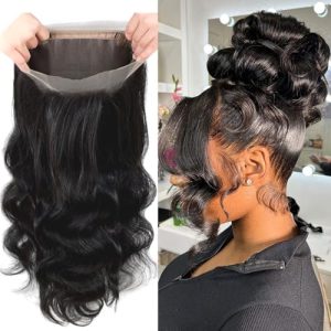 GYAJEP 360 Lace Frontal 360 HD Transparent Full Lace 12A Unprocessed Brazilian Remy Human Hair Body Wave Frontal Bleachable Knots 360 Closure 150% Density Natural Color 14 Inch : Beauty & Personal Care