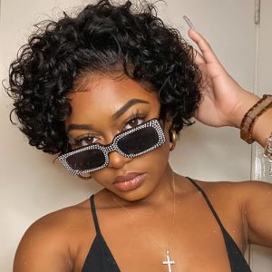 Czrleaty Pixie Cut Wig Human Hair, Short Lace Bob Curly Wig Water Wave Lace Front Human Hair Wig 13X1 HD Lace Frontal Wigs for Black Women 6 Inches (1B#) : Beauty & Personal Care